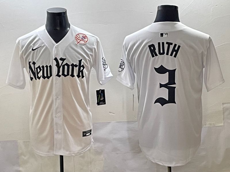 Men 2025 New York Yankees 3 Ruth White Five generations Joint Name Nike MLB Jersey style 40